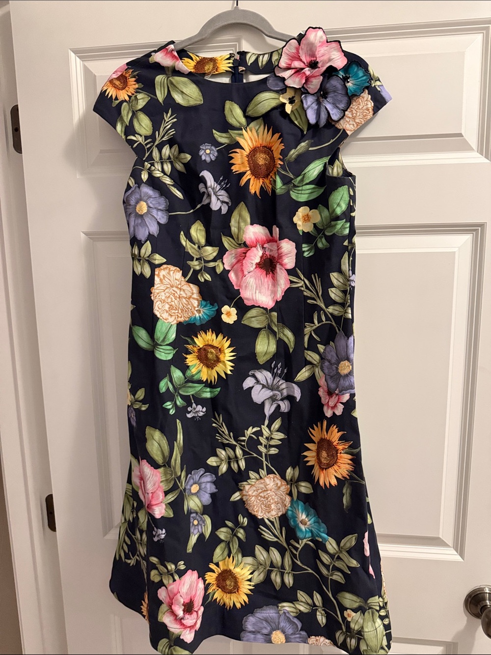 Teri Jon Navy Floral Shift Dress - Multicolor Bloom Print
